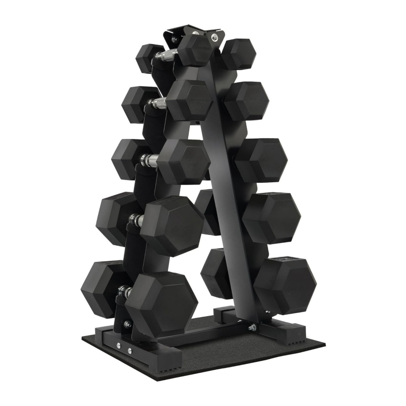 Dumbbell Set - ホームジムエクササイズ筋力トレーニングラバーコーティング六角ダンベルウェイトセット収納ラック販売促進