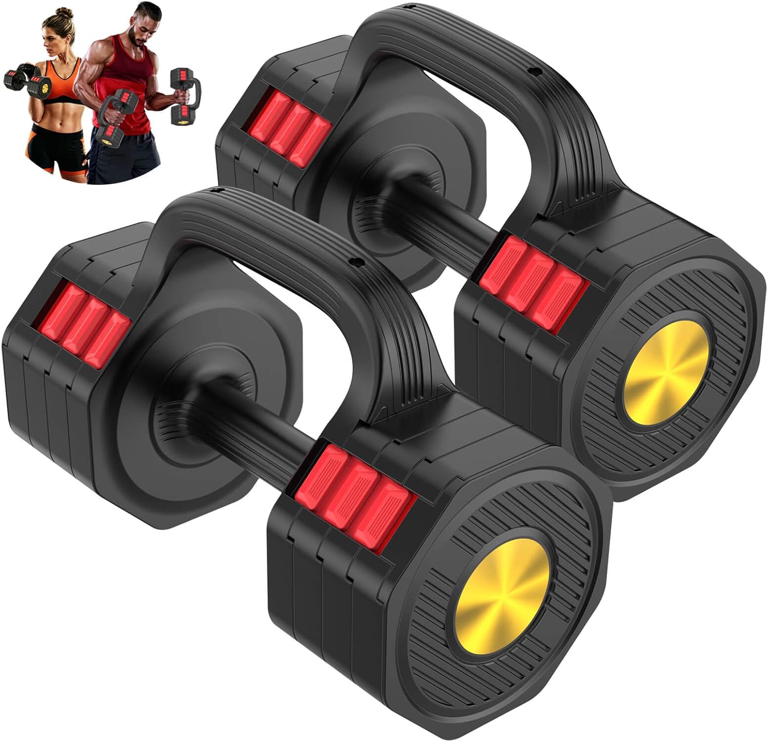 Dumbbell Set - 調整可能なダンベルセット 5～20.5ポンド（各個）、ホームジム用2-in-1 | 鋳鉄コア+ABSシェル、クイックチェンジダイヤル、滑り止めグリップ