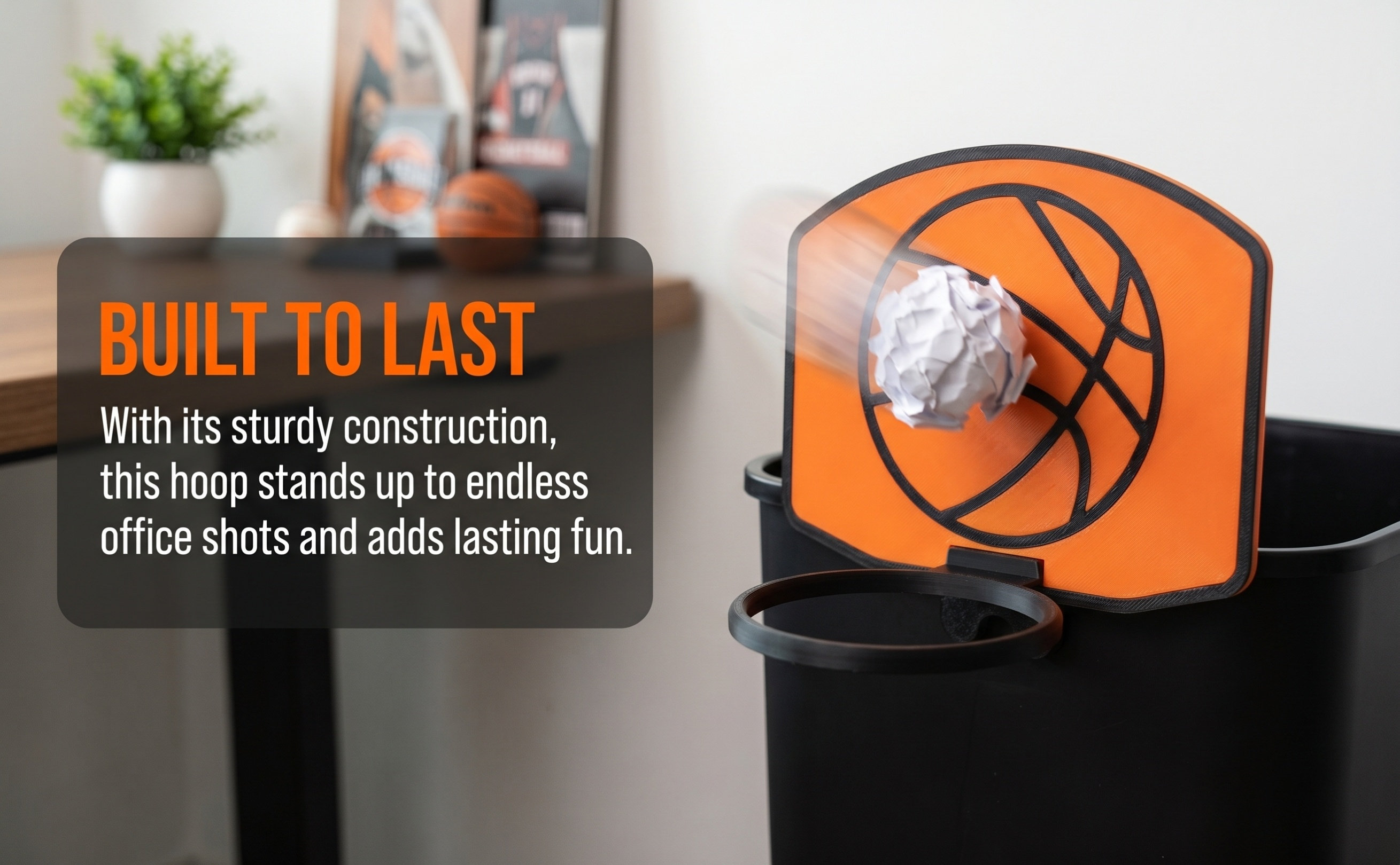 Basketball Hoop - ミニバスケットボールリング付きのゴミ箱カバー。屋内、オフィス、寝室の装飾に。汎用タイプ。