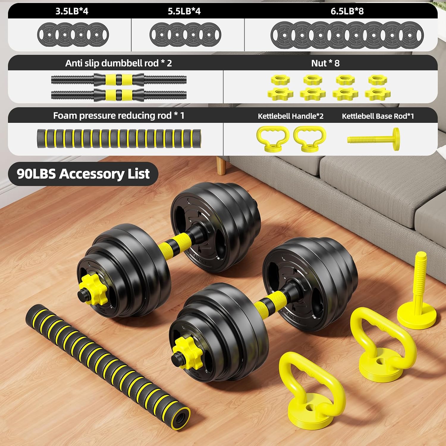 調整可能なダンベルセット、10～90ポンドのフリーウェイト（ - Dumbbell Set のレビューと価格