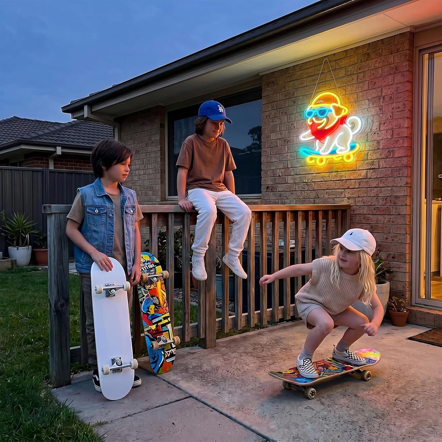 スケートボード犬のネオンサイン、調光機能付きLEDライト。寝 - Skateboard のレビューと価格